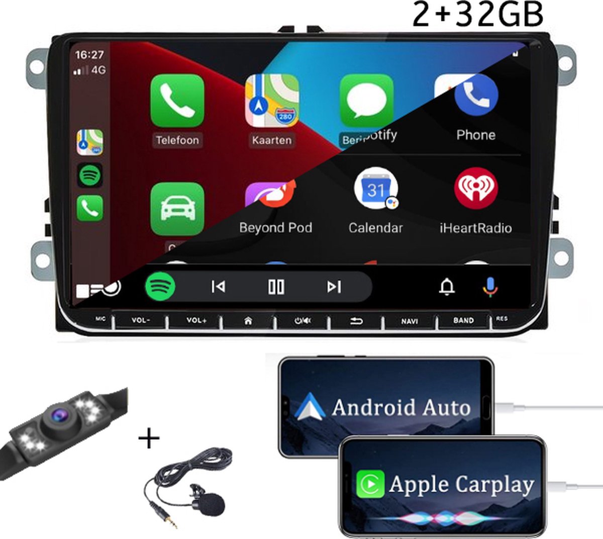 Boscer® Autoradio voor Volkswagen, Skoda & Seat - Apple Carplay & Android Auto - 2+32GB - Android 11 - 9" HD Touchscreen - Navigatiesysteem - Achteruitrijcamera & Microfoon