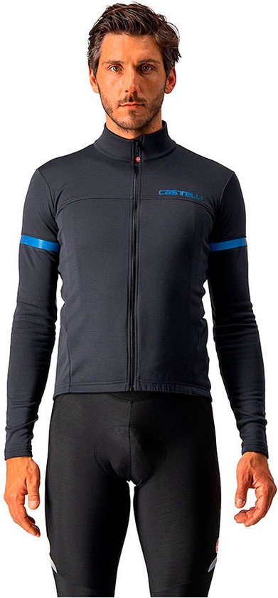 Castelli Fietsshirt lange mouwen Heren Zwart Blauw - FONDO 2 JERSEY FZ LIGHT BLACK BLUE REFLEX - S