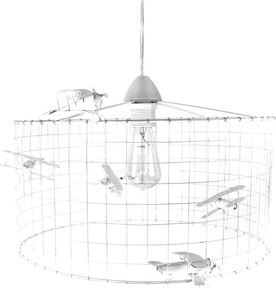 Lamp Vliegtuig-Hanglamp Kinderkamer met Vliegtuigen-lamp met vliegtuigjes-vliegtuiglamp-kinder hanglampen-lamp jongenskamer-lamp kinderkamer-lamp babykamer-Wit Ø40cm.