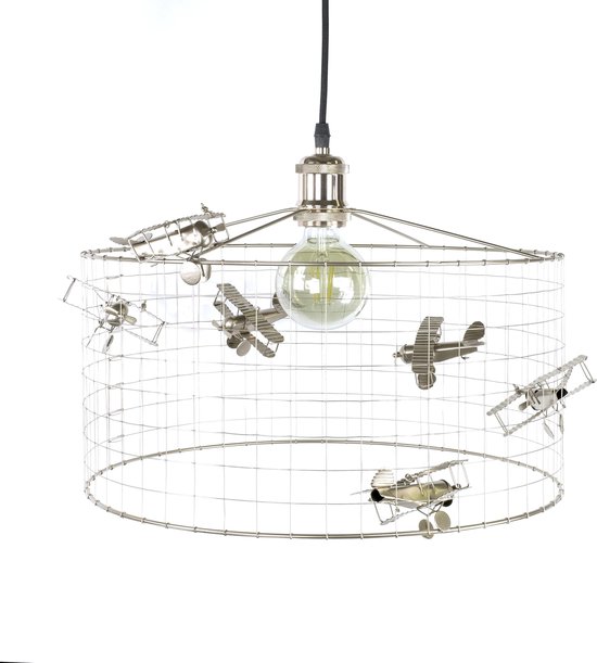 Lamp Vliegtuig-Hanglamp Kinderkamer met Vliegtuigen-lamp met vliegtuigjes-vliegtuiglamp-kinder hanglampen-lamp jongenskamer-lamp kinderkamer-lamp babykamer-Zilver-Ø40cm.