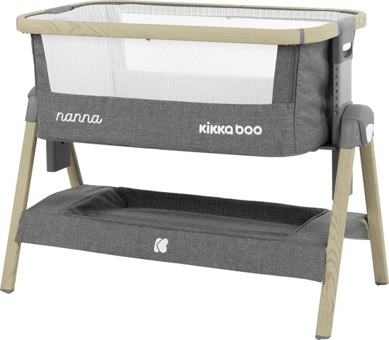 Kikkaboo - Co-Sleeper Nanna - Hoogwaardig Kinderbed - In Hoogte Verstelbaar Babybed - Donkergrijs