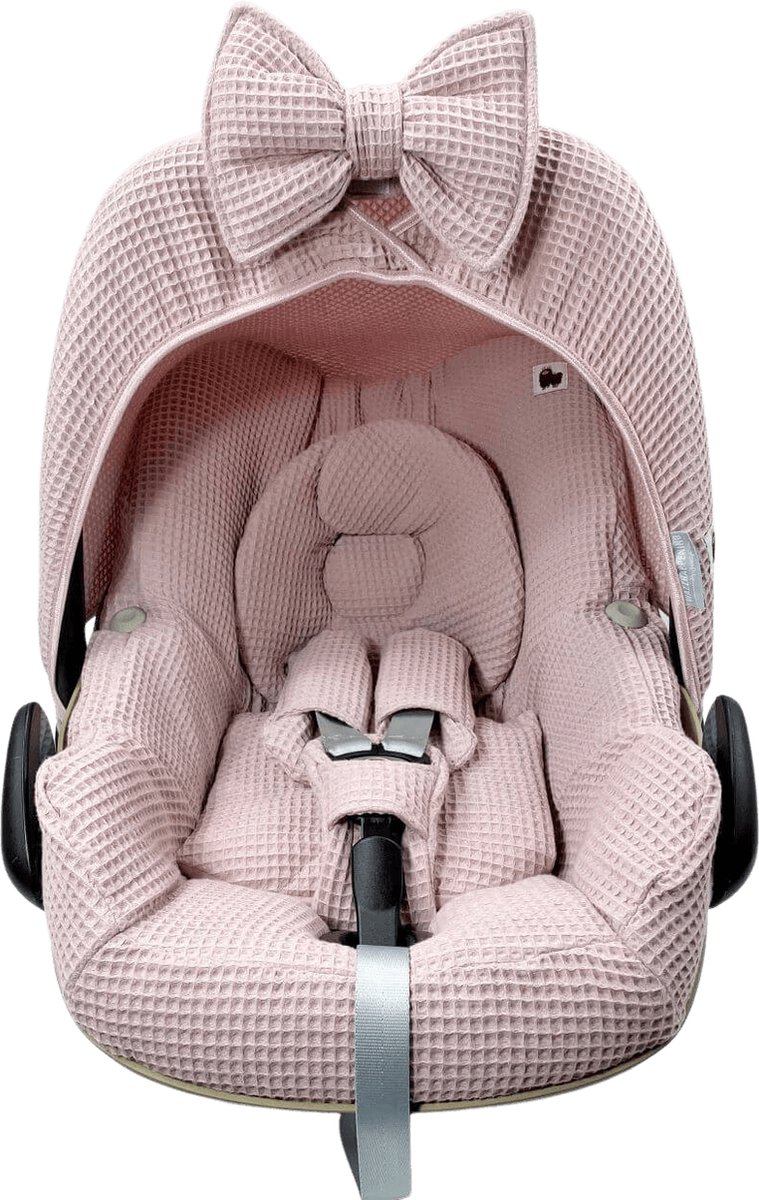 Wazzhappening - Autostoelhoes - Maxi Cosi Pebble - oudroze - wafel- hoes set - handgemaakt