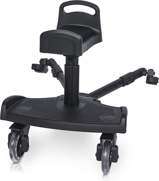 Buggyboard - Meerijdplankje met zitje - Met vering - Universele stevige aansluiting - Zwart