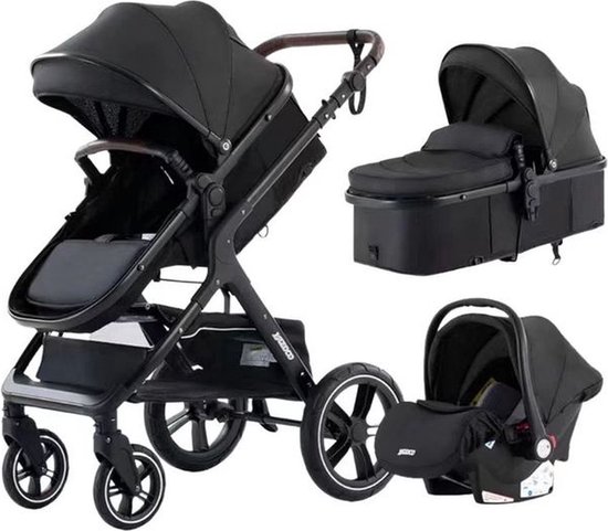 Thewooshop - Nieuwe Luxe Kinderwagen - 3 In 1 Draagbare Reizen - Kinderwagen Vouwen - Kinderwagen Hoge Landschap Aluminium Frame - Pasgeboren Baby Kinderwagen - Zwart/Zwart