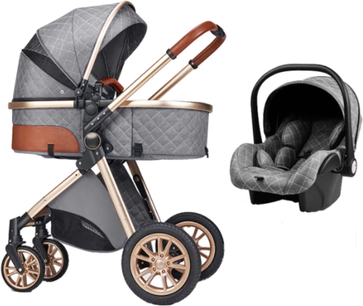 Kinderwagen 3-in-1 – Luxe kinderwagen - Buggy – Wandelwagen - Multifunctioneel – opklapbaar – Incl autostoel – Grijs