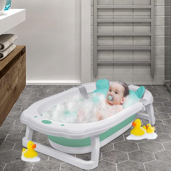 Babybadje, opvouwbaar babybad met zitkussen, draagbaar badzitje voor babybadkamer, groen