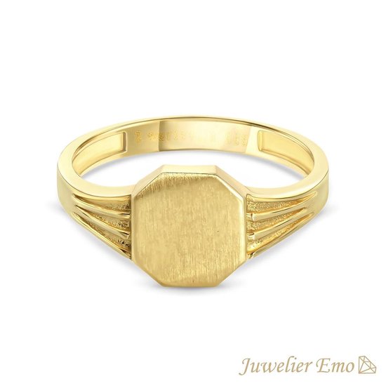 Juwelier Emo - 14 Karaat Vierkante Gouden Kinderring jongens - KIDS - MATTE LOOK - MAAT 13.50