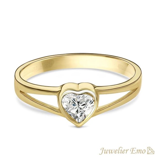 Juwelier Emo - 14 Karaat Gouden Kinderring meisjes met Hart Zirkonia - KIDS - MAAT 14.50