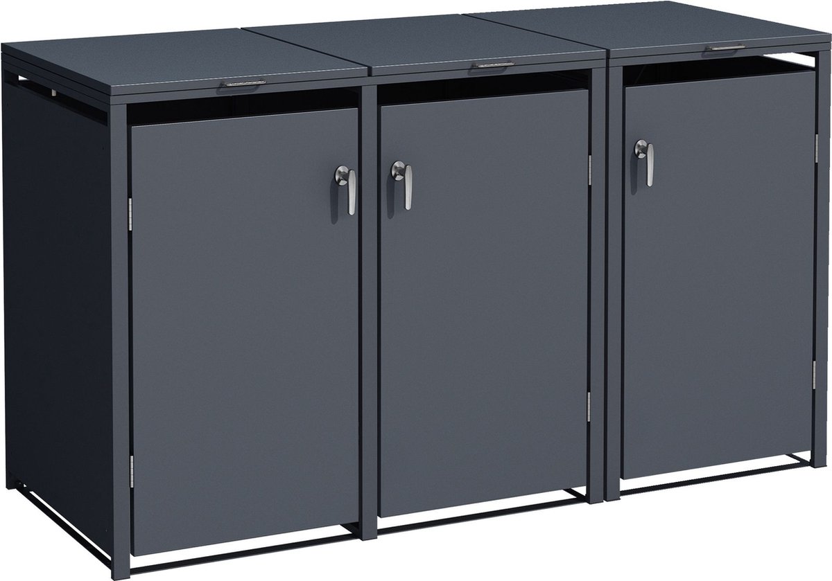 Container ombouw Tom - metaal antraciet dicht - 3 containers