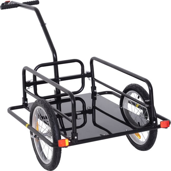 HOMCOM Aanhangwagen koppeling transportaanhanger fietskar bolderwagen zwart B71-020