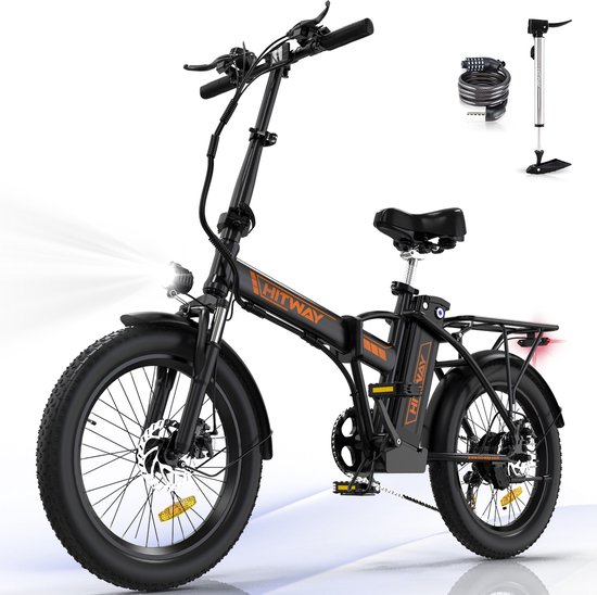 Hitway Elektrische Fiets BK11 | E-bike | 250W Motor | Fat Tire | 11,2Ah | 20 Inch | Zwart/Oranje