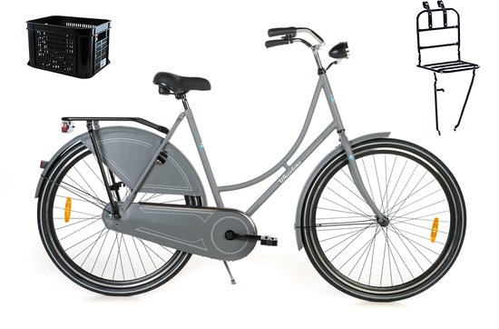 Wheelerz.nl omafiets grijs met voordrager en krat