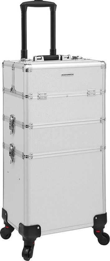 Trolley Cosmetische Koffer Xxl Make-Up Koffer Lege Kapperskoffer Rolmaat Voor Bagage Harde Schaal Met 2 Rollen Zilver