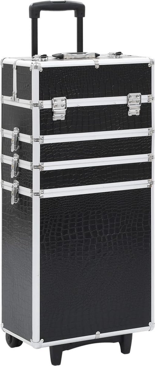 The Living Store Make-up Trolley - Houten Beautycase 37x22x78cm - Zwart Krokodillenpatroon