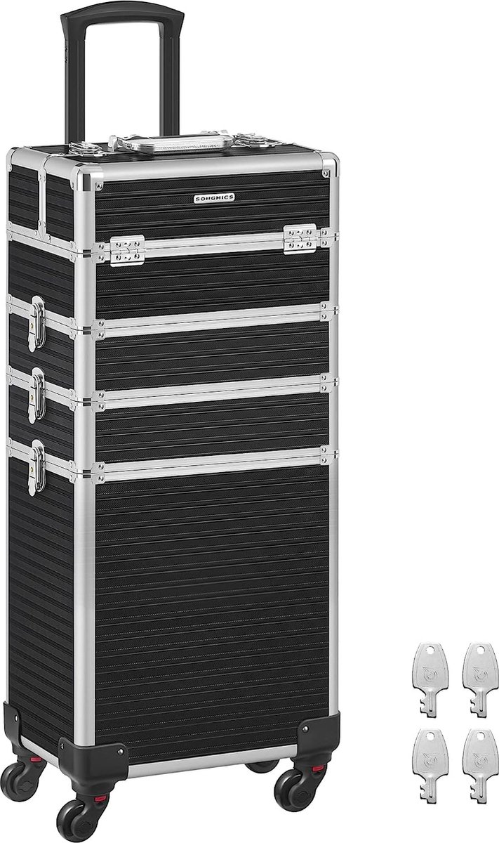 Zwarte 4-İn-1 Make-Upkoffer Met Extra Grote Kapperskoffer, Afsluitbaar, 360 Graden Draaibare Wielen, 34 X 24 X 79,3 Cm, Ideaal Voor Reizen, Perfect Als Cadeau-İdee