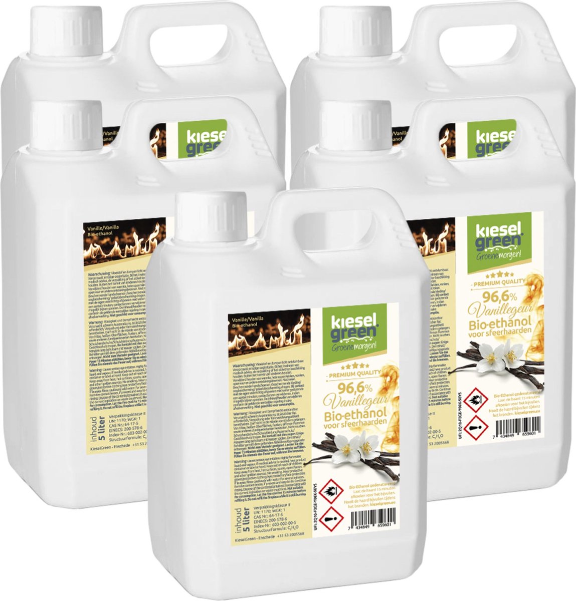 KieselGreen 25 Liter Bio-Ethanol met Vanille Aroma - Bioethanol 96.6%, Veilig voor Sfeerhaarden en Tafelhaarden, Milieuvriendelijk - Premium Kwaliteit Ethanol voor Binnen en Buiten