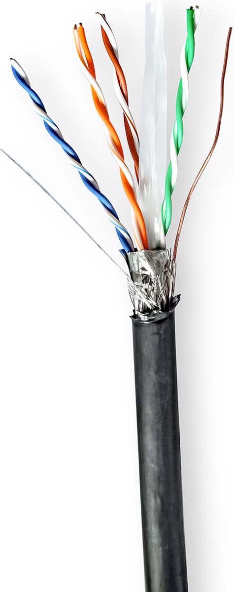 Netwerk Kabel Rol - CAT6 - Solid - S/FTP - Koper - 305.0 m - Buitenshuis - Rond - PE - Zwart - Gift Box