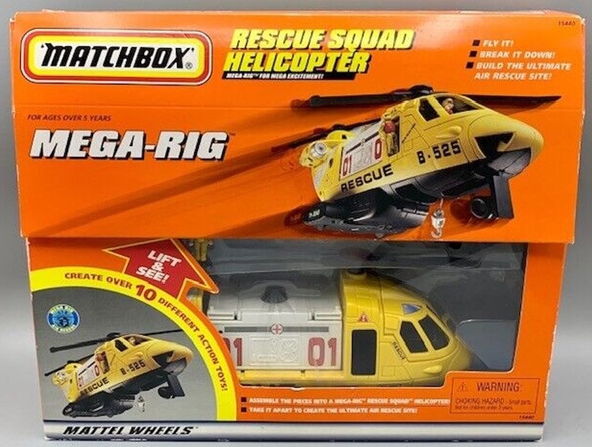 Matchbox Mega Rig Rescue Squad Helicopter - Vintage 1997 Mattel