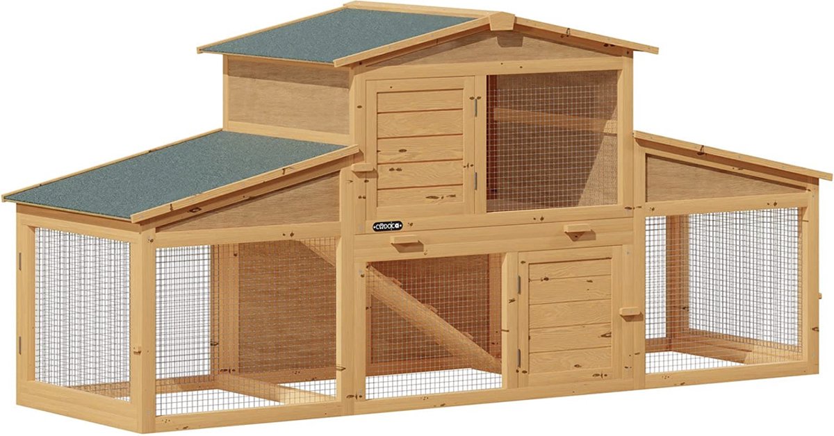 Mara Konijnenhok XXL - Kippenhok - Knaagdieren - 2 Verdiepingen - Voor Buiten - Bruin - Massief Hout - 210 x 100 x 71 cm