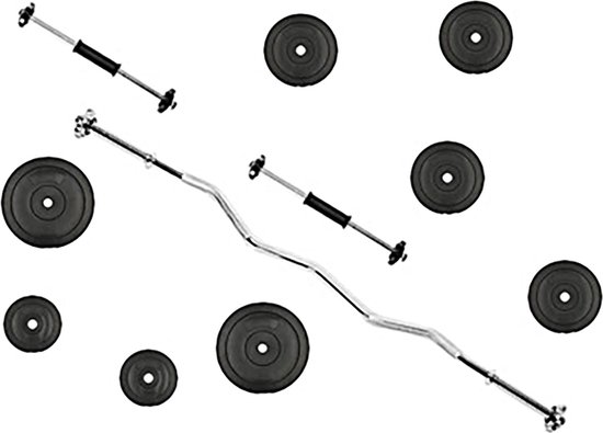 Halterset  Gewichtenset Fitness set Dumbell 22.5 kg Halterschijven + 2 Dumbell stangen 45cm + Curlstang 120cm