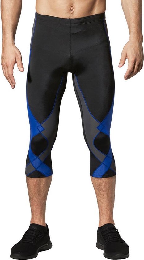 CW-X - Stabilyx 3/4 Compressiebroek - hardloopbroek  - heup, rug en knie ondersteuning - heren -Zwart/Blauw/Grijs - maat M