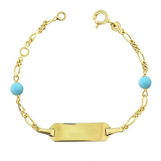 Juwelier Zwartevalk 9 KARAAT KINDERARMBAND MET PLAAT & TURKOOIS 13.137/12-14cm