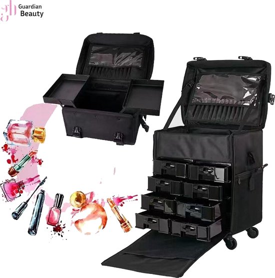 2in1 -Make up / Pedicure-trolley - Pedicure koffer - Schoonheids koffer - 100% Polyester stof - een stuk - Pedicure motor past in beide koffers - Vrij compact -voor Thuis of Mobiel gebruik of in de Kapperszaak