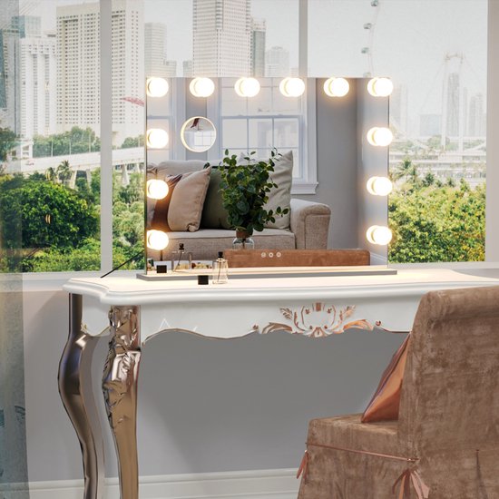 Hollywood spiegel: Luxe LED spiegel met licht regeling - zilver - 72x54cm