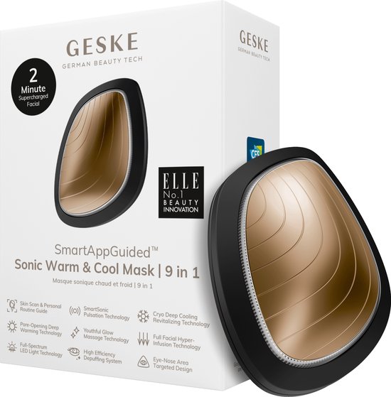 GESKE | SmartAppGuided™ Sonic Warm & Cool Mask | 9 in 1 | Beauty LED-gezichtsmasker | Volledig LED-spectrum en roodlichttherapie | Warmte | Koeling | Verhoogde inname van gezichtsverzorging