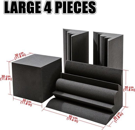 Akoestisch Studioschuim, Geluidsdemping panelen, 4 stuks Corner Bass Trap Large Set