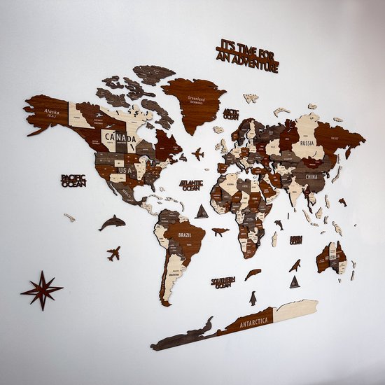 Colorfullworld - 3D Houten Wereldkaart - Wanddecoratie - Wereldkaart - Houten Wandbord - Housewarming Cadeau - Muurdecoratie - XL -  200X107 CM