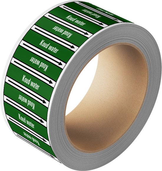 Koud water leidingmarkering op rol, 25 meter 75 mm