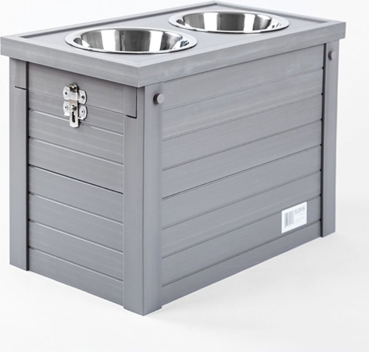 New Age Pet Piedmont Pet Diner XL – Voerbakstandaard met opbergruimte – RVS voerbakken - Ecoflex - 3 kleuren - Afmeting 31,5 x 56 x 38 cm - Gray