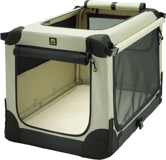 Maelson Soft Kennel - Hondenbench van zacht materiaal - Opvouwbare kennel met stevig stalen binnenframe - Beige/zwart - XXS t/m XXL - 105 XL