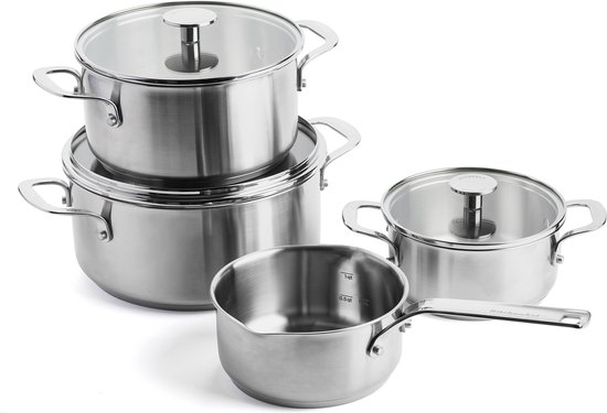 KitchenAid Stainless Steel kookpannenset met deksels 4-delig - RVS - inductie - PFAS-vrij