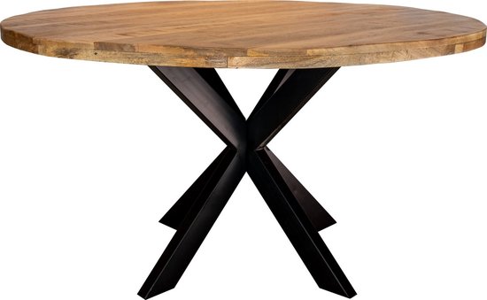 Zita Home - eettafel model Lux rond - 110cm - mangohout - metalen zwarte poot - 4cm dik blad matrix poot