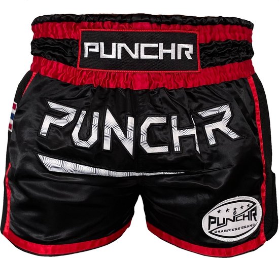 PunchR™ Muay Thai Short Super Mesh Zwart Rood maat XXL