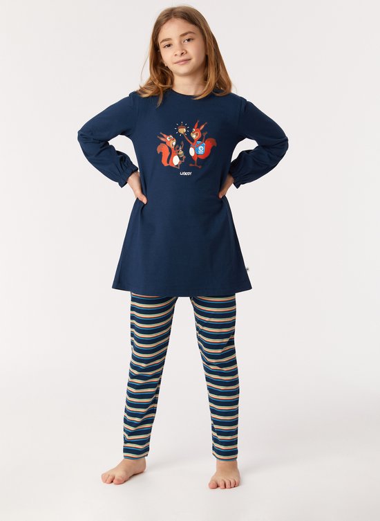 Woody pyjama meisjes - donkerblauw - eekhoorn - 222-1-BLB-S/883 - maat 152