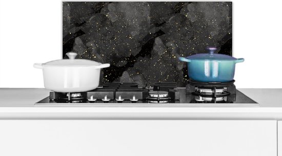 Spatscherm keuken 70x30 cm - Kookplaat achterwand - Marmer - Zwart - Muurbeschermer hittebestendig - Zwarte spatwand fornuis - Hoogwaardig aluminium - Aanrecht decoratie