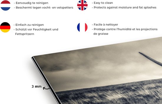 Spatscherm Keuken - Kookplaat Achterwand - Spatwand Fornuis - 120x80 cm - Schotse hooglander - Dieren - Wolken - Koe - Natuur - Aluminium - Wanddecoratie - Muurbeschermer - Hittebestendig