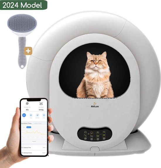 AirLux Automatische Kattenbak met Kattenborstel - Zelfreinigende kattenbak - App bediend