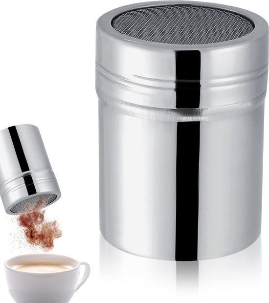 HERCHR Stainless Steel Powdered Sugar Shaker, Sugar Shaker Flour Sift Flour Coffee Latte Cappuccino Shaker Mesh Sift with Lid for Cooking Baking for Chocolate, Coffee, Spices