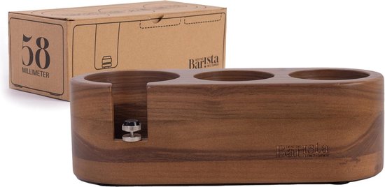 Tamper-station in walnoothout, praktische houder voor 58 mm zeefhouder, tamper en koffieverdeler, 3-in-1 tamping-station, koffiestation in walnootdistributeur, drukstation