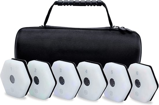 Reaction lights Reaction X Reactielampen Pro-versie - 6 stuks incl. USB oplaadkabel + Hardcase + extra ophang accessoires - training reactiesnelheid & behendigheid - geheugentraining - Alternatief Blazepod