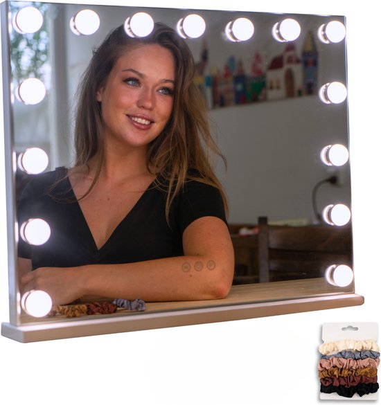 Flexie Care Glaminous 58 - Hollywood Spiegel met Verlichting - Vanity Mirror - voor Visagie & Make Up - 15 Led Lampen - Wit - 10x & 5x Vergroting