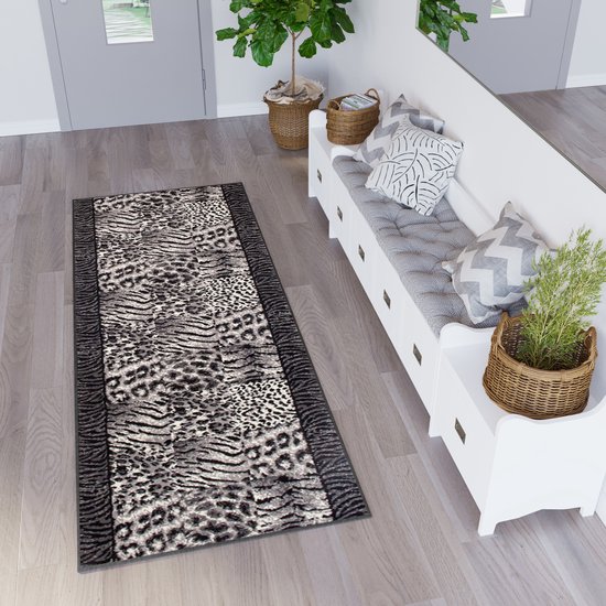 Tapiso Dream Tapijt Loper Gangloper Dierenprint Grijs Maat-  100x350