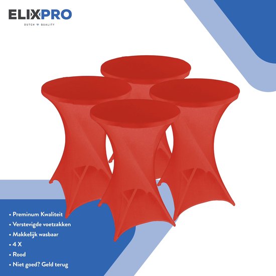 ElixPro - Premium statafelrok rood 4x - ∅80 x 110 cm - Tafelrok- Statafelhoes - Staantafelhoes - Extra dik voor een Premium uitstraling