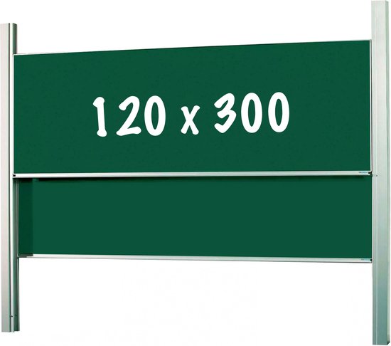 Krijtbord Deluxe - In hoogte verstelbaar - Dubbelzijdig bord - Schoolbord - Eenvoudige montage - Geëmailleerd staal - Groen - 300x120cm