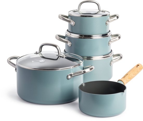 GreenPan Mayflower pannenset - 5-delig - lichtblauw - inductie - PFAS-vrij