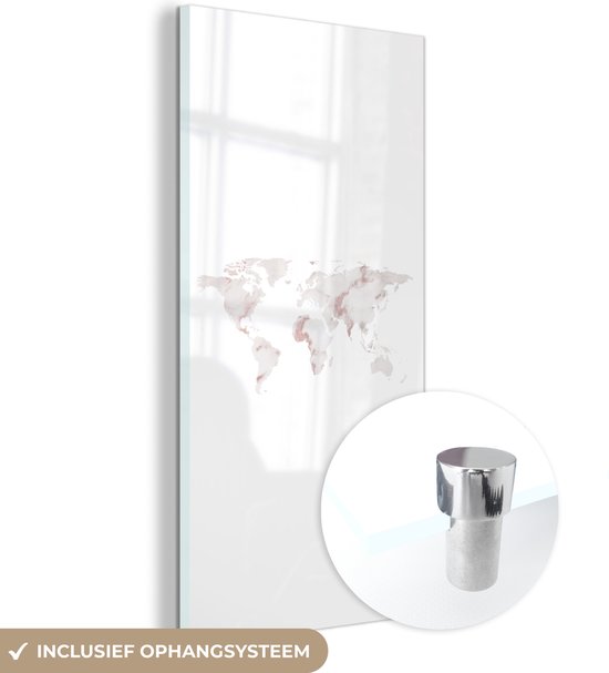 MuchoWow® Glasschilderij - Wereldkaart - Marmer - Kaart - 60x120 cm - Acrylglas Schilderijen - Foto op Glas